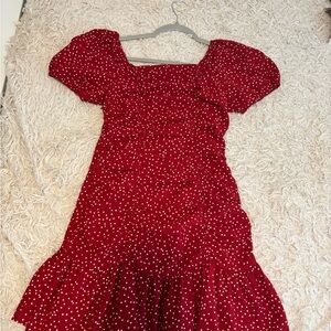 Red cinched unique boutique midi dress